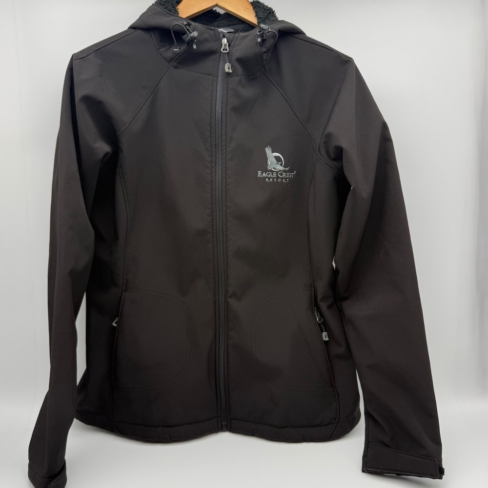 Landway Eagle Crest Resort Women's L Black Softshell Sherpa Lined Hooded Jacket
